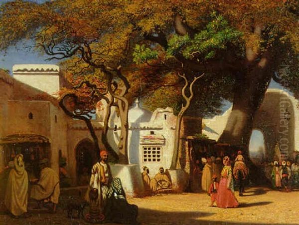 Orientals At A Gateway To A Town Oil Painting by Charles Theodore (Frere Bey) Frere