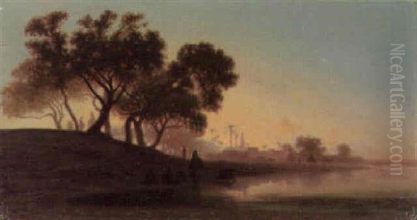 Twilight On The Nile Oil Painting by Charles Theodore (Frere Bey) Frere