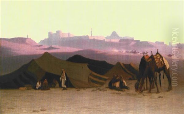 A Desert Camp In The Evening Glow Oil Painting by Charles Theodore (Frere Bey) Frere