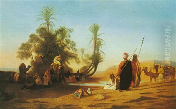 A Stop At The Oasis Oil Painting by Charles Theodore (Frere Bey) Frere