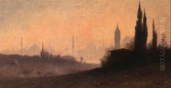 Vue De Constantinople Oil Painting by Charles Theodore (Frere Bey) Frere