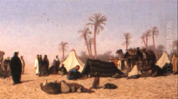 Le Matin: Campement Au Caire, Egypte Oil Painting by Charles Theodore (Frere Bey) Frere