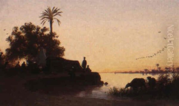 Aux Bords Du Nil, Egypte Oil Painting by Charles Theodore (Frere Bey) Frere