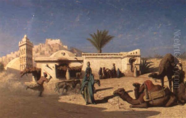 The Outskirts Of An Arab Town Oil Painting by Charles Theodore (Frere Bey) Frere