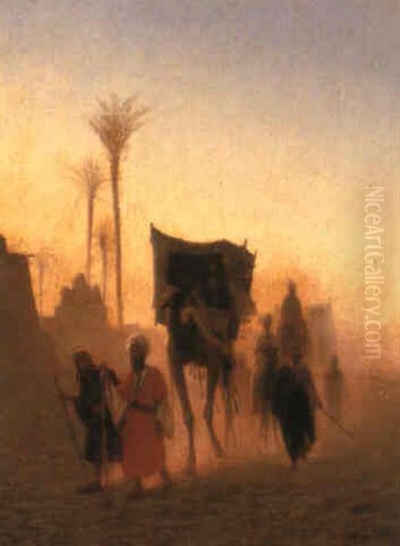 Arabes En Voyage/haute Egypte Oil Painting by Charles Theodore (Frere Bey) Frere