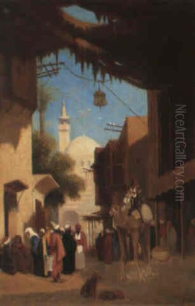 Rue Animee Au Caire Oil Painting by Charles Theodore (Frere Bey) Frere