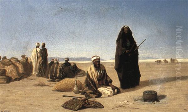 Une Halte Dans Le Desert De Suez Oil Painting by Charles Theodore (Frere Bey) Frere