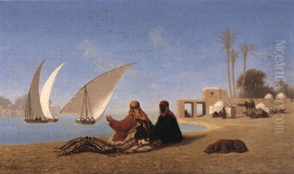 Bords Du Nil A Souffech (?), Haute-egypte Oil Painting by Charles Theodore (Frere Bey) Frere