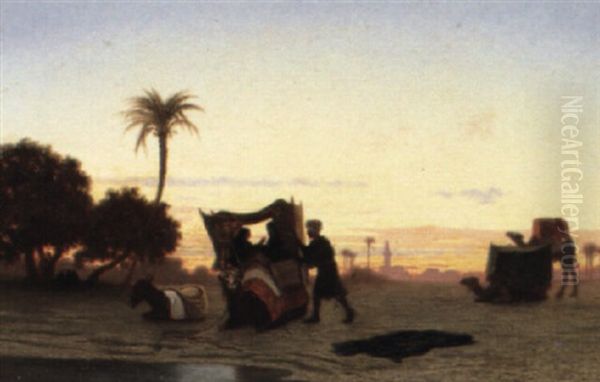 Crepuscule, Environs Du Caire Oil Painting by Charles Theodore (Frere Bey) Frere