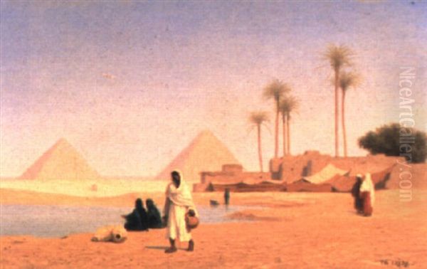 Les Pyramides De Gyzeh (egypte) Oil Painting by Charles Theodore (Frere Bey) Frere