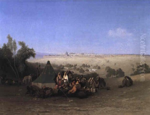 Arab Encampment On The Mount Of Olives Oil Painting by Charles Theodore (Frere Bey) Frere