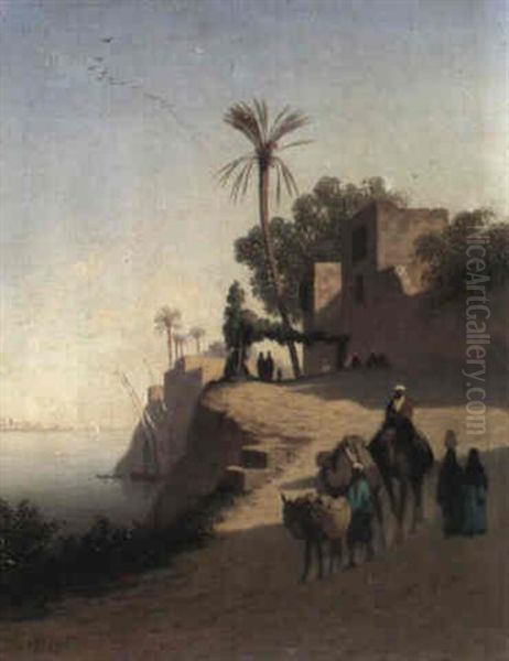 Manfalout (haute-egypte). Bords Du Nil Oil Painting by Charles Theodore (Frere Bey) Frere