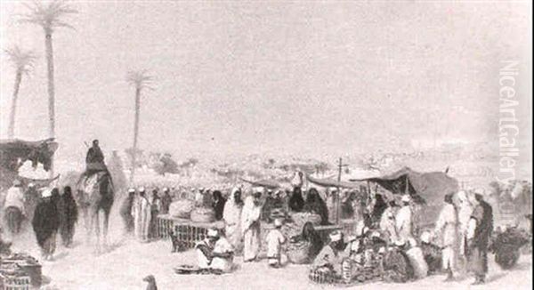 An Arab Market, Believed To Be Marrakesh Oil Painting by Charles Theodore (Frere Bey) Frere