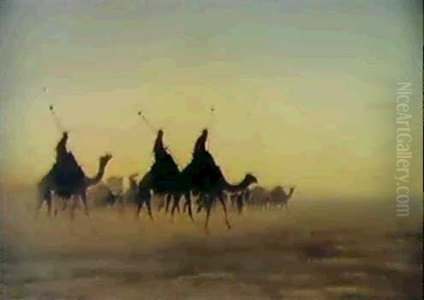 La Caravane Dans Le Desert Oil Painting by Charles Theodore (Frere Bey) Frere