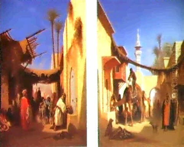 Street In Damascus And Street In Cairo: A Pair Of Paintings Oil Painting by Charles Theodore (Frere Bey) Frere