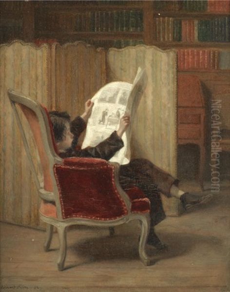 Le Jeune Universitaire; Le Petit Journaliste Oil Painting by Pierre Edouard Frere