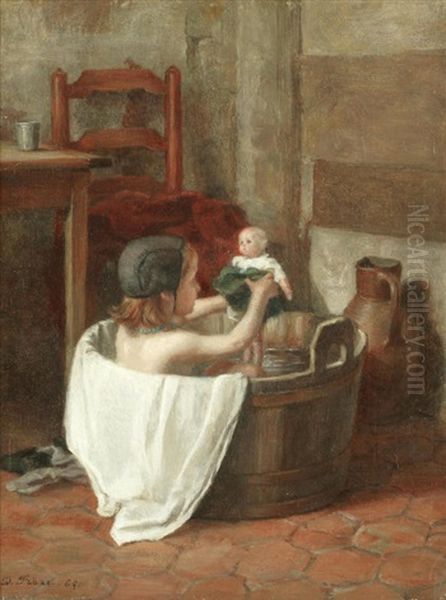 Bathing With Dolly Oil Painting by Pierre Edouard Frere