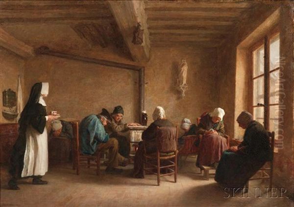 By The Stove's Warmth Oil Painting by Pierre Edouard Frere