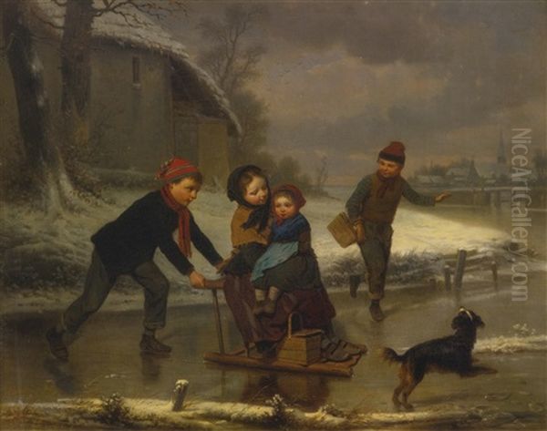 On The Ice Oil Painting by Pierre Edouard Frere