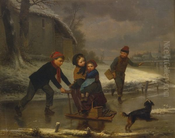 On The Ice Oil Painting by Pierre Edouard Frere