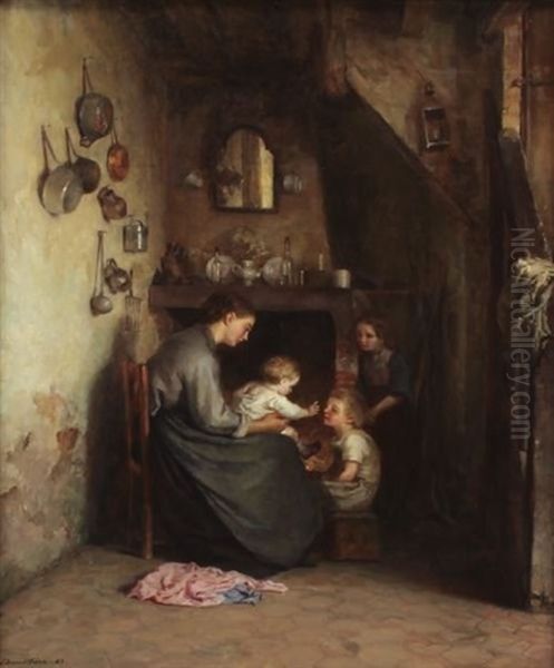 Mother With Child Oil Painting by Pierre Edouard Frere