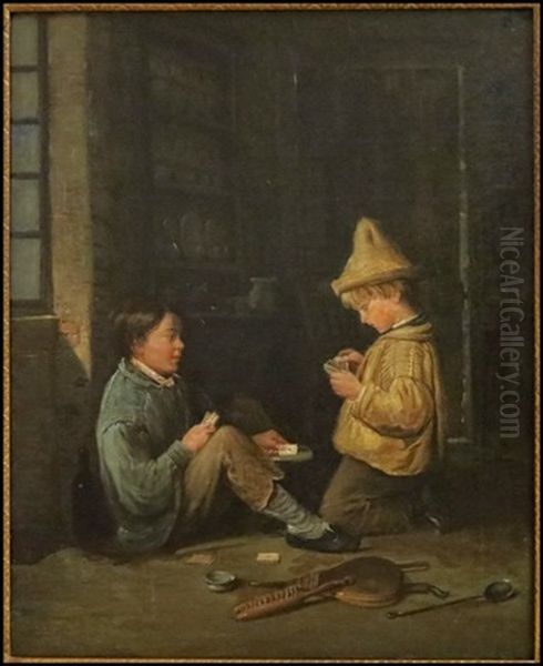 The Little Card Players Oil Painting by Pierre Edouard Frere