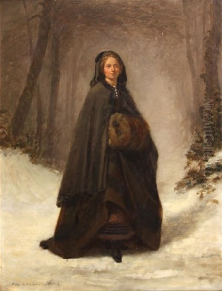 A Woman In The Snow Oil Painting by Pierre Edouard Frere