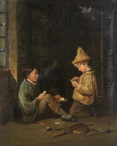 The Card Players Oil Painting by Pierre Edouard Frere