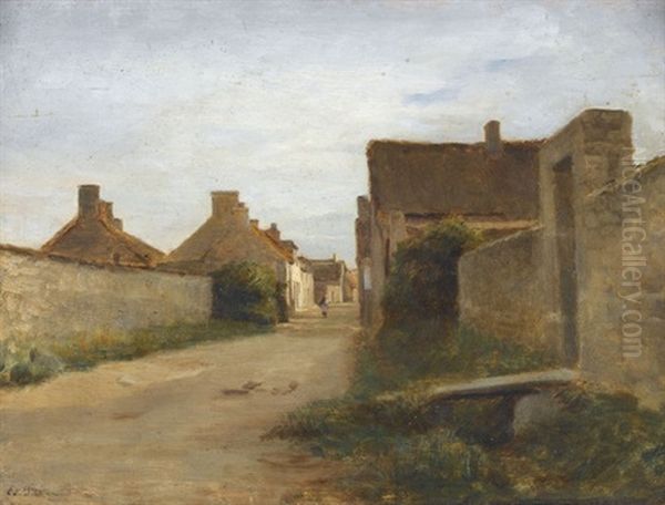 Dorfpartie Mit Strasse Oil Painting by Pierre Edouard Frere