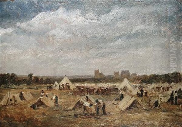 A Military Encampment Oil Painting by Pierre Edouard Frere