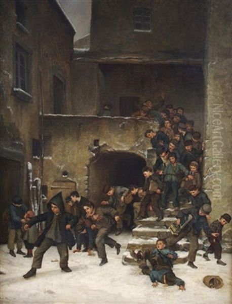 Boys Going Out Of School Oil Painting by Pierre Edouard Frere