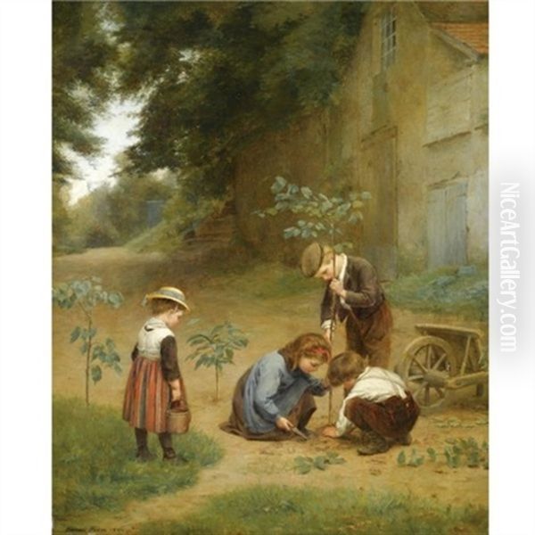 Les Jeunes Jardiniers Oil Painting by Pierre Edouard Frere