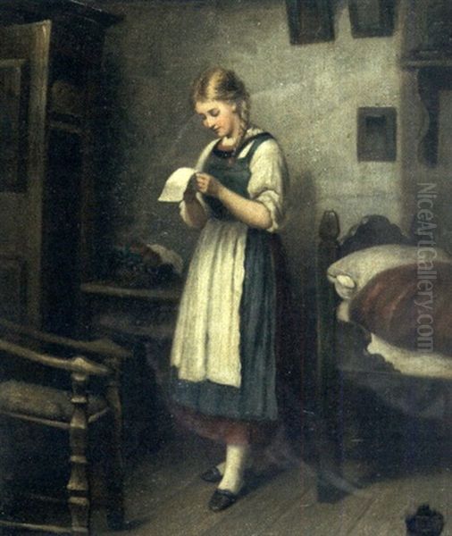 Young Girl With A Letter Oil Painting by Pierre Edouard Frere