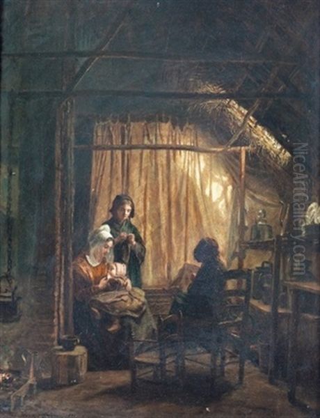 Interieur Mit Frauen Bei Der Handarbeit Oil Painting by Pierre Edouard Frere