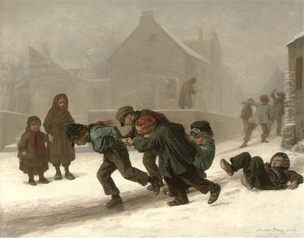 Fun In The Snow Oil Painting by Pierre Edouard Frere