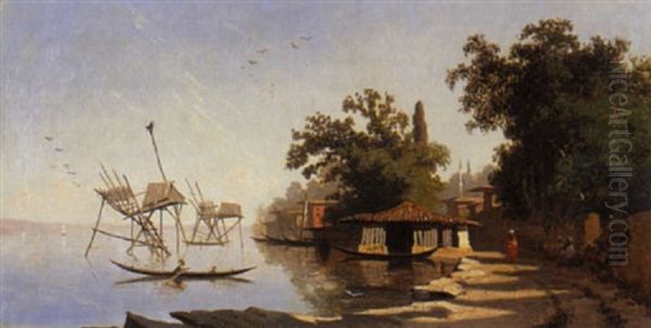 Constantinople, Pecheur Au Bord Du Bosphore Oil Painting by Pierre Edouard Frere