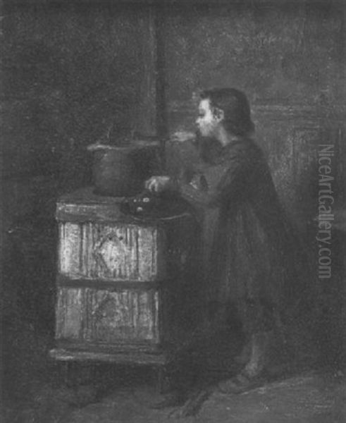 Tending The Pot Oil Painting by Pierre Edouard Frere