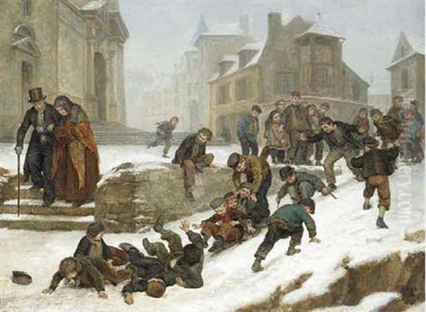 La Glissade Oil Painting by Pierre Edouard Frere