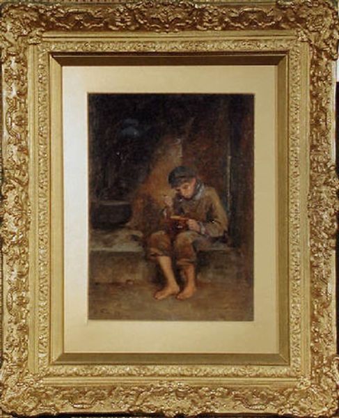 Boy Eating Porridge Oil Painting by Pierre Edouard Frere