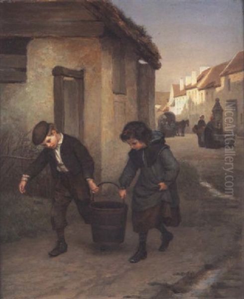 Little Water Carriers Oil Painting by Pierre Edouard Frere