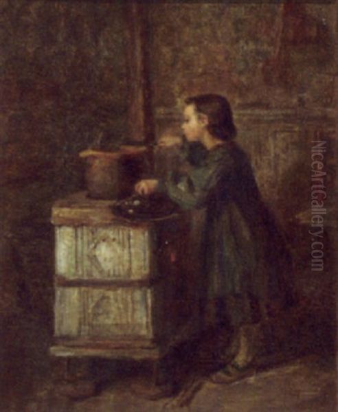 Child At A Stove Oil Painting by Pierre Edouard Frere