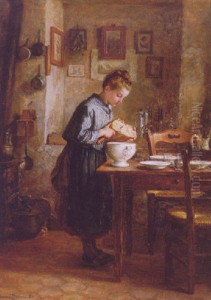 Cutting Bread Oil Painting by Pierre Edouard Frere