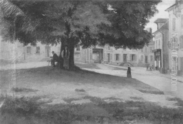 Shade Tree In The Village Park Oil Painting by Pierre Edouard Frere