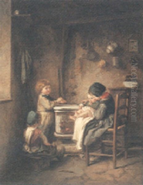 Looking After The Baby Oil Painting by Pierre Edouard Frere