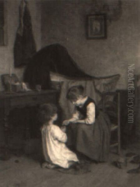 The Hour Of Prayer Oil Painting by Pierre Edouard Frere