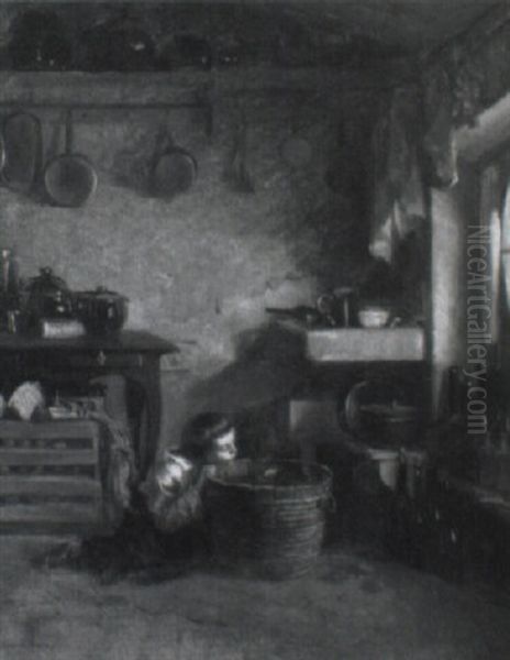 A Young Boy In The Kitchen Oil Painting by Pierre Edouard Frere