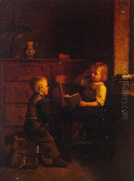 A Good Story Oil Painting by Pierre Edouard Frere