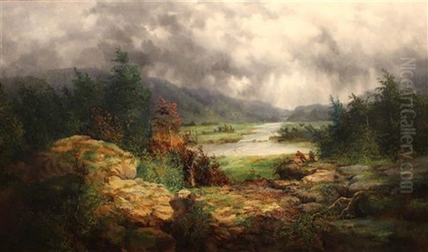 Hunting In North Carolina - A Break In The Storm Oil Painting by William Charles Anthony Frerichs