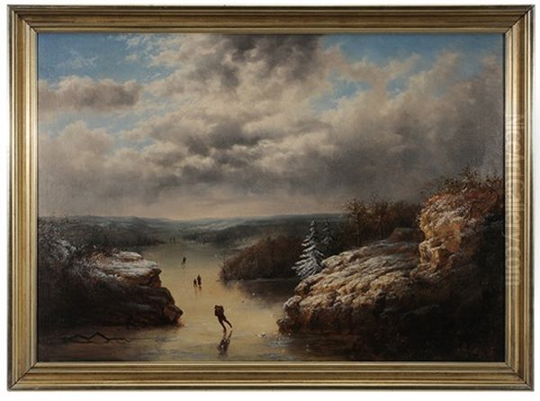 Winter Ice Skating Oil Painting by William Charles Anthony Frerichs