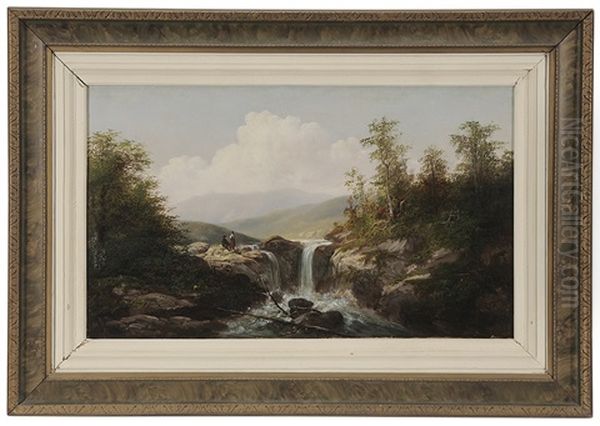 Mountain Landscape, With Two Figures By A Waterfall Oil Painting by William Charles Anthony Frerichs